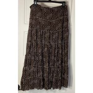 Studio M Brown & Bone Elastic Waist Tiered Midi Lined Boho Cottage Skirt S
